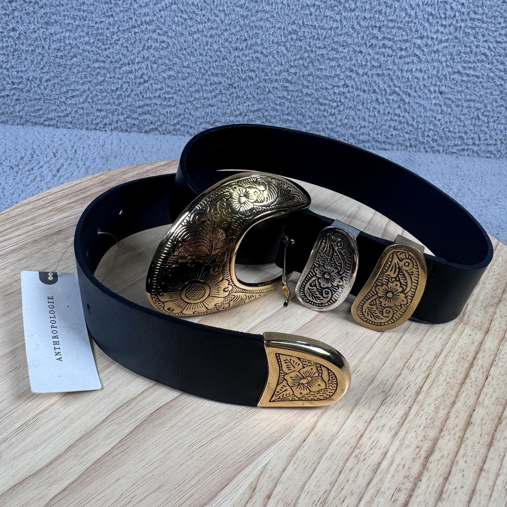 Streets Ahead Ariel Belt XS Black Italian Leather Engraved Solid Brass Two Tone
